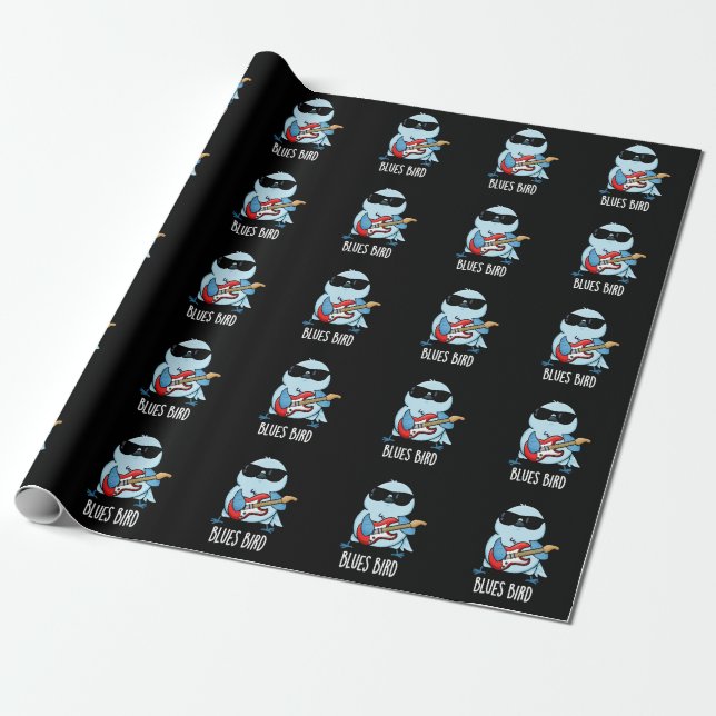 Papier Cadeau Blues Bird Funny Bluebird Pun Dark BG (Déroulé)