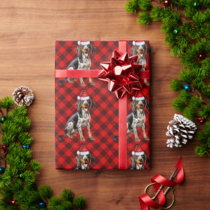Papier Cadeau Bluetick Coonhound Dog Red Buffalo Plaid Christmas