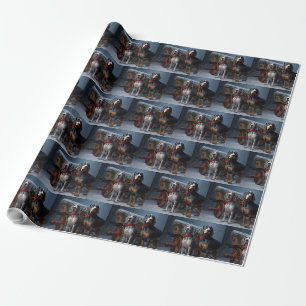Papier Cadeau Bluetick Coonhound enneigé Traîneau Décor Noël 