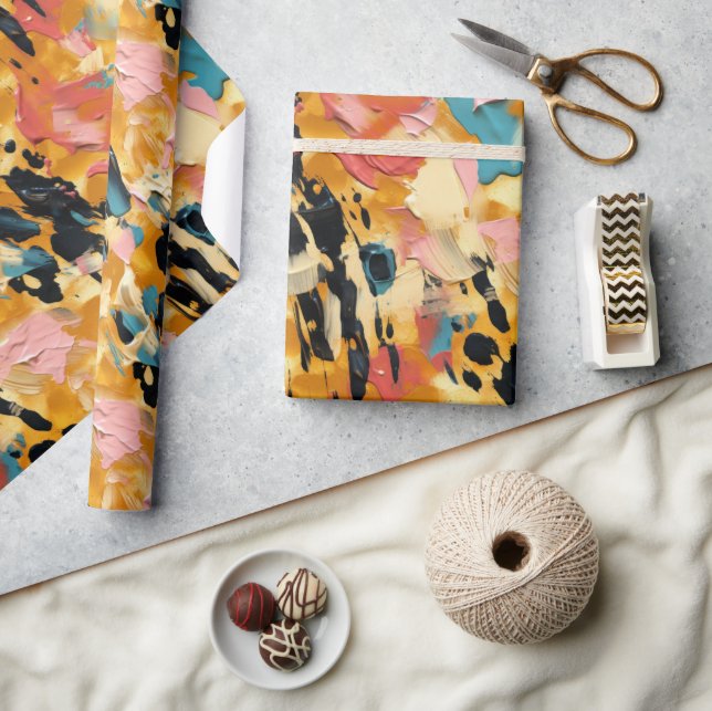 Papier Cadeau Blush Coral Aqua Gold Abstrait (Artisanat)