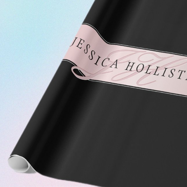 Papier Cadeau Blush Élégant Faux Or Rose | Nom & Initiales (Créateur téléchargé)