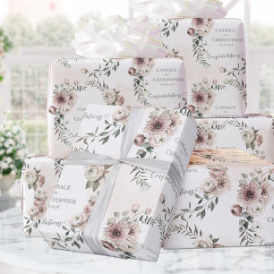 Papier Cadeau Blush Eucalyptus Mariage Ajouter nom et félicitati