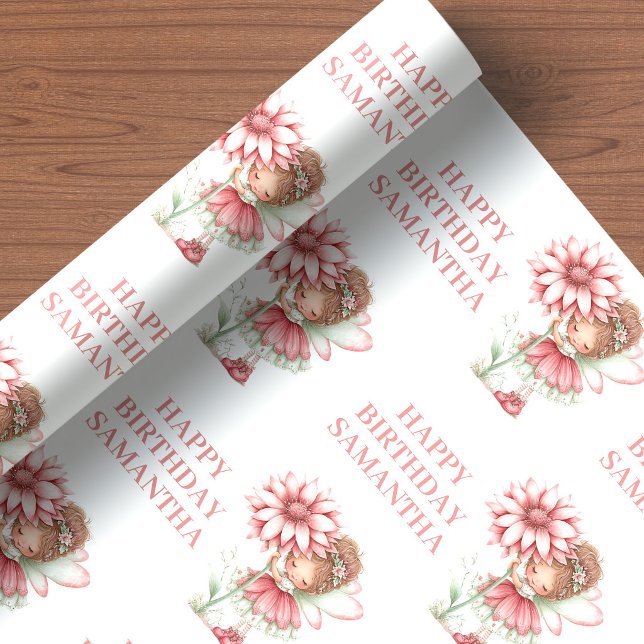 Papier Cadeau Blush Fairy Girl Whimsical Floral Birthday Wrappin (Floral Fairy Girl Blush Pastel Birthday Wrapping Paper)