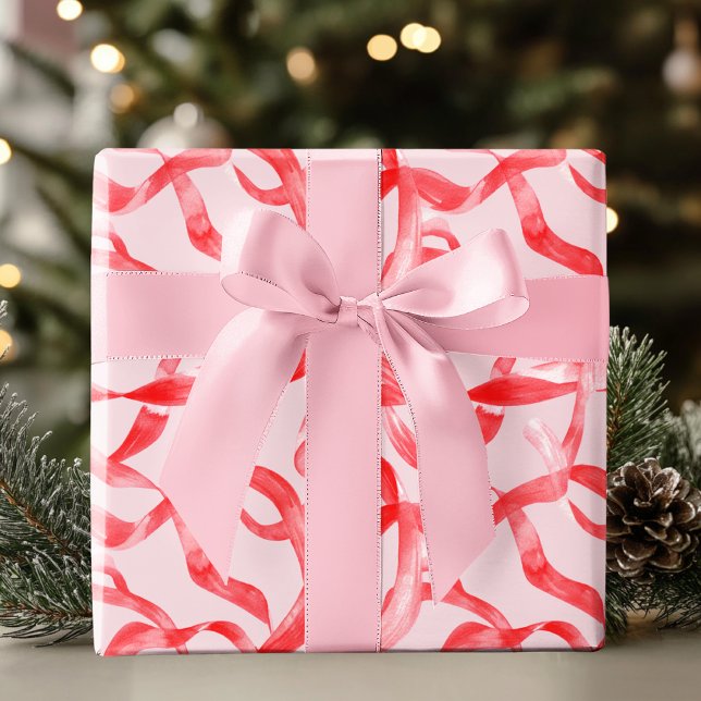 Papier Cadeau Blush Pink and Red Ribbon (Créateur téléchargé)