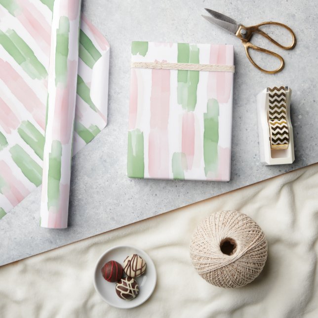 Papier Cadeau Blush Pink Green White Streaks Birthday (Artisanat)