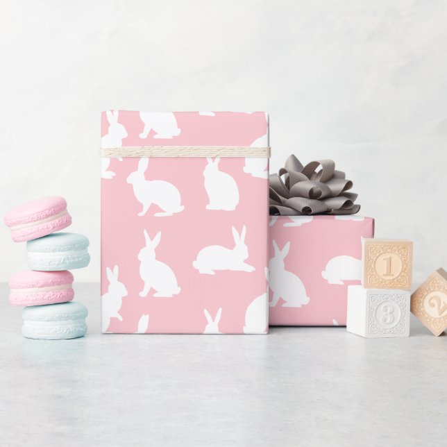 Papier Cadeau Blush Pink With White Bunny Pattern Lovely Easter (Baby Shower)