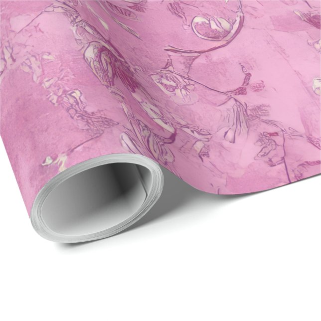 Papier Cadeau Blush Rose Chinoiserie Decoupage (Coin rond)