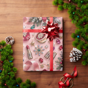 Papier Cadeau Blush Rose Luxueux Bijou Cosmétiques Noël
