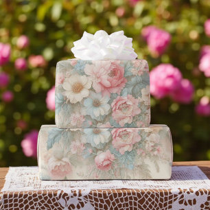 Papier Cadeau Blush Rose Pâle Vert Sauge Bohème Floral Chic Déco