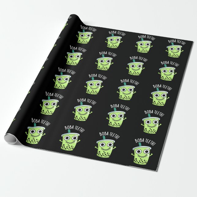 Papier Cadeau Boba Teeth drôle Boba Tea Pun Dark BG (Déroulé)