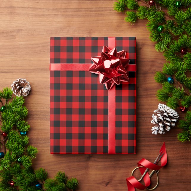 Papier Cadeau Boeuf noir rouge à bison à bille Vérifier Noël (Cadeau de vacances)