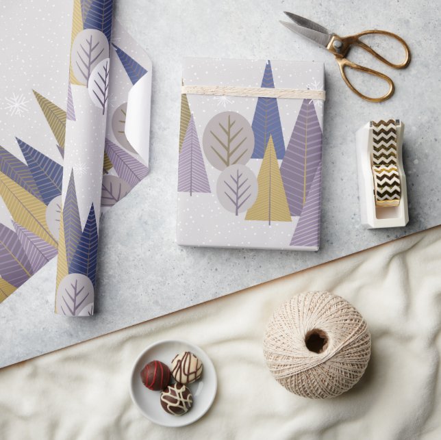 Papier Cadeau Bohême forêt gris et bleu, Noël (Artisanat)