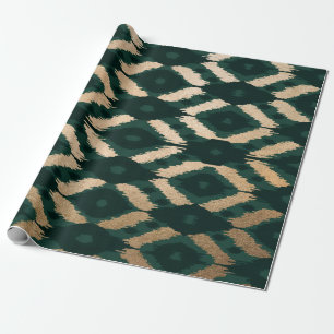 Papier Cadeau Bohême Gold Forest Green Ikat Motif