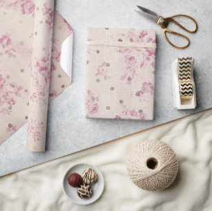 Papier Cadeau Bohème pastel rose rayures pois florales