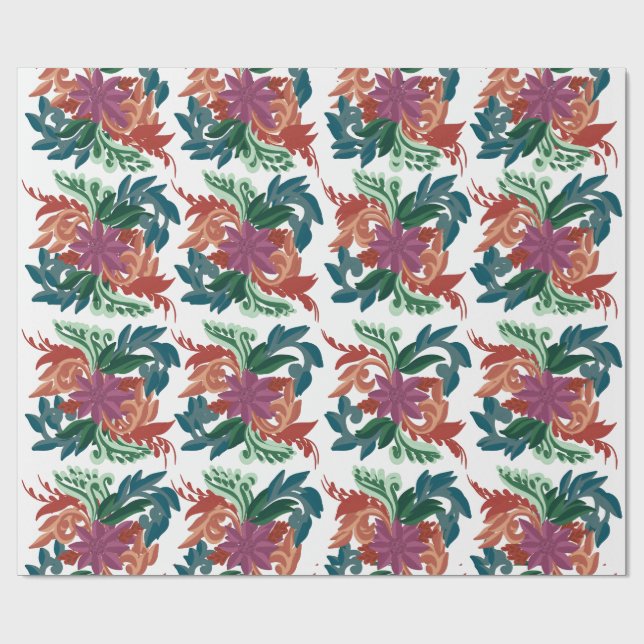 Papier Cadeau Bohemian Folk Art Floral Pattern Wrapping Paper  (Plat)