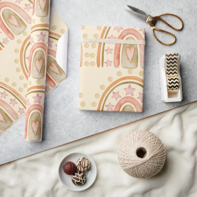 Papier Cadeau Boho Arc-en-ciel Jaune Orange et Green Girls (Artisanat)