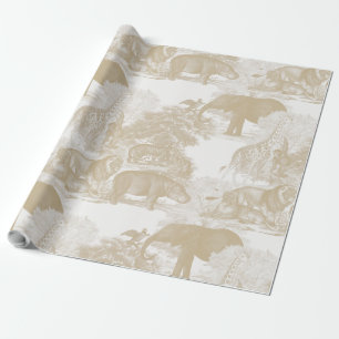 Papier Cadeau Boho Beige Jungle Animaux Safari Chinoiserie