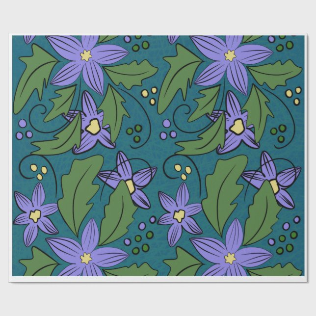 Papier Cadeau Boho Blue & Teal Floral Botanical Wrapping Paper  (Plat)