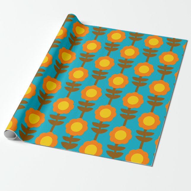 Papier Cadeau Boho Botanica Retro Floral Wrapping Paper (Déroulé)