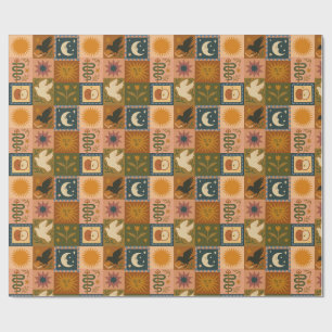 Papier Cadeau Boho Celestial Soleil et lune rétro