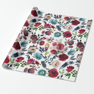 Papier Cadeau Boho Chic Bourgogne et Mariage d'Automne Nuit