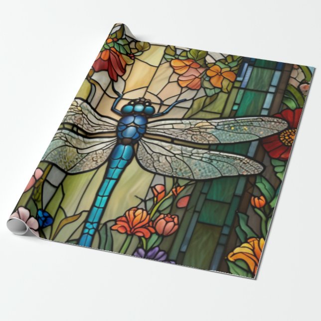Papier Cadeau Boho chic dragonfly de style Art nouveau (Déroulé)