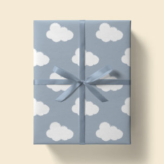 Papier Cadeau Boho Clouds Sky Simple Gender Neutral Kids Blue