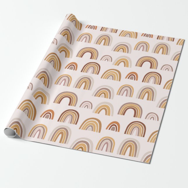 Papier Cadeau Boho Desert Rainbow Abstrait Arch Motif Taupe (Déroulé)