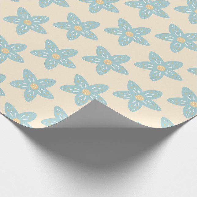 Papier Cadeau Boho Dusty Blue Flower Motif Jaune Arrière - plan (Coin)