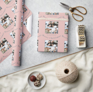Papier Cadeau Boho Dusty Rose Brun 3 Photos de famille Noël