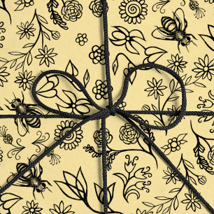 Papier Cadeau Boho Été Floral Miel Abeille Motif Jaune mignonne