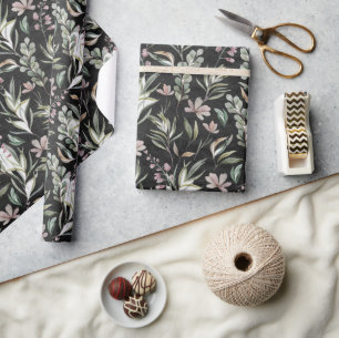 Papier Cadeau Boho Fleurs sauvages Dusty Rose Sage Vert Noir