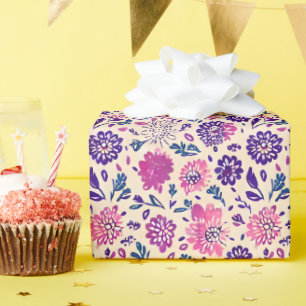 Papier Cadeau Boho Floral Botanique Violet