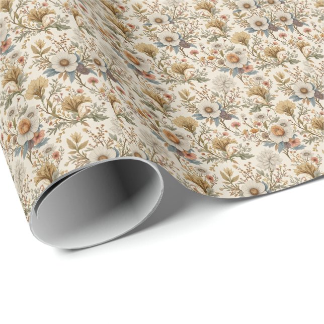 Papier Cadeau Boho floral en beige (Coin rond)