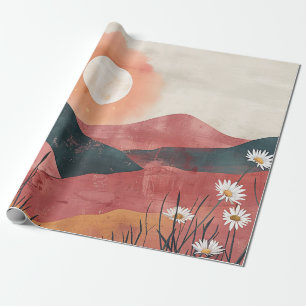 Papier Cadeau Boho Floral Montagne Coucher de Soleil – Nature Ru