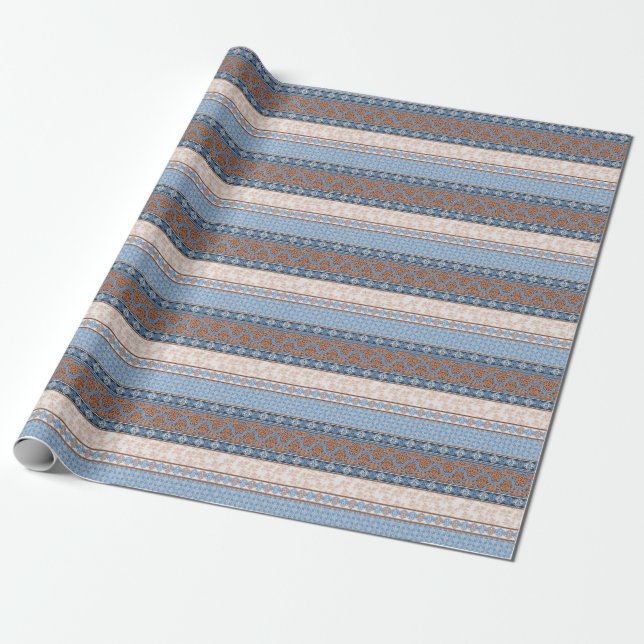 Papier Cadeau Boho Floral Stripes : Ethnic Seamless Collection (Déroulé)