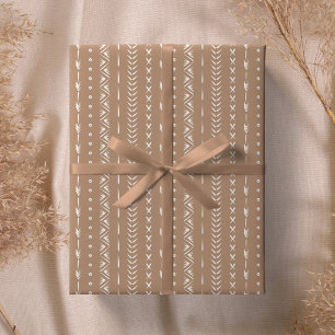 Papier Cadeau Boho géométrique rayé chaud neutre tan