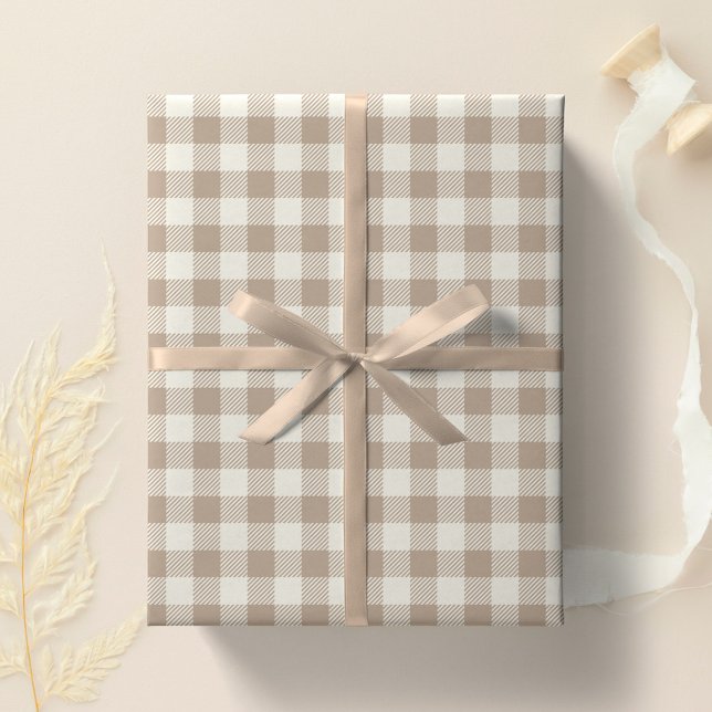 Papier Cadeau Boho Gingham Pattern Plaid Checkered Neutral (Créateur téléchargé)