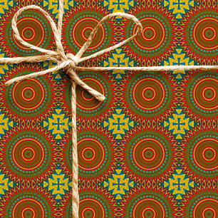 Papier Cadeau Boho Hippie Rouge Jaune Bleu Vintage Tribal Ethnie