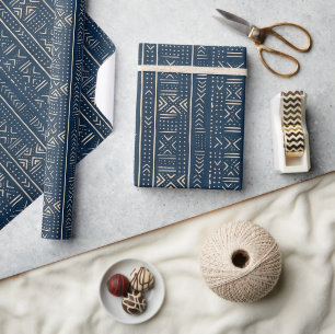 Papier Cadeau Boho Linear Mudcloth Indigo Classique
