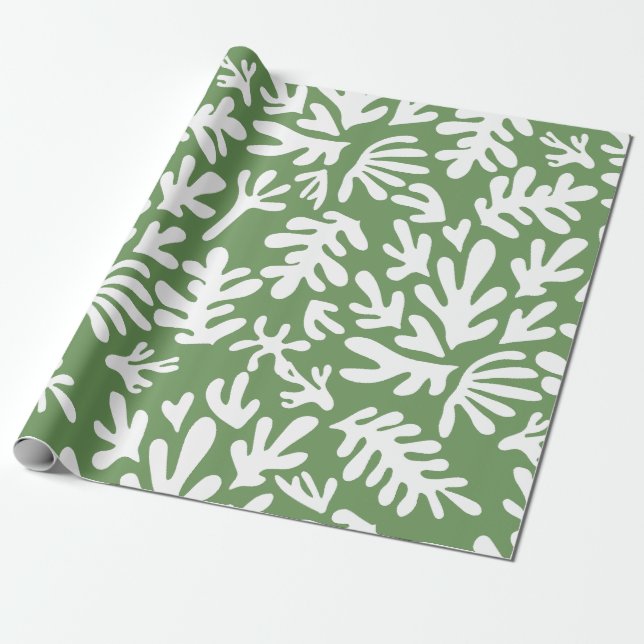 Papier Cadeau Boho Matisse Formes botaniques Noir vert foncé (Déroulé)