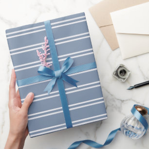 Papier Cadeau Boho Moderne Genre Neutre Rayé Bleu Côté Mer