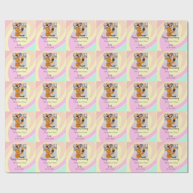 Papier Cadeau Boho moderne heureux anniversaire ajouter nom date (Plat)