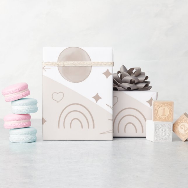 Papier Cadeau Boho Neutral Space Doodles Design esthétique (Baby Shower)