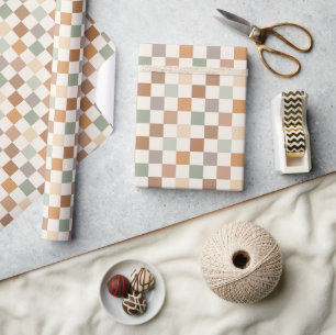 Papier Cadeau Boho Neutre Terroso Damier Damier À Carreaux