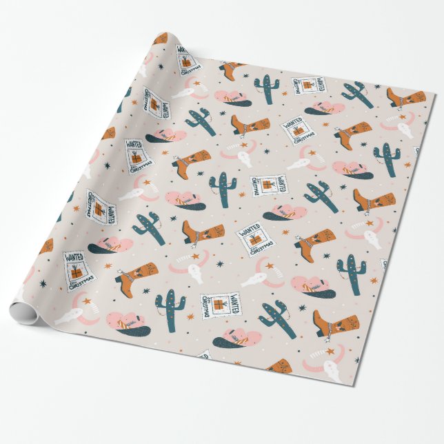 Papier Cadeau Boho Noël Occidental - Beige (Déroulé)
