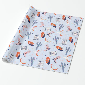Papier Cadeau Boho Noël Occidental - Bleu