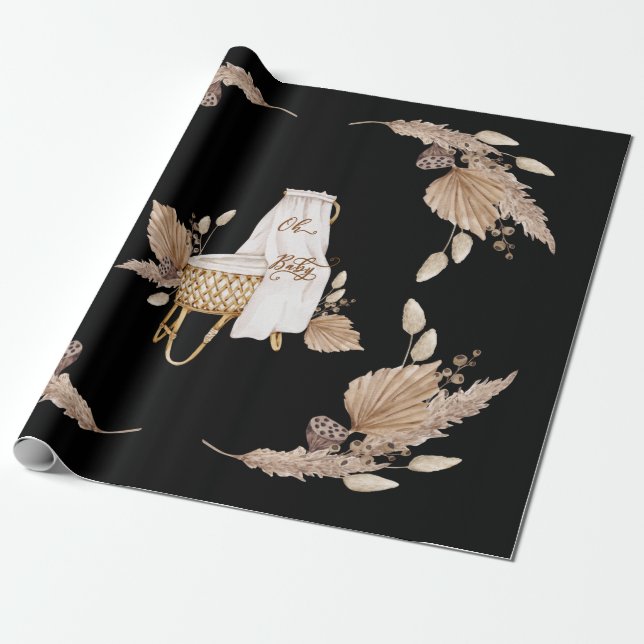 Papier Cadeau Boho Oh Baby Brown et noir Bassinet (Déroulé)