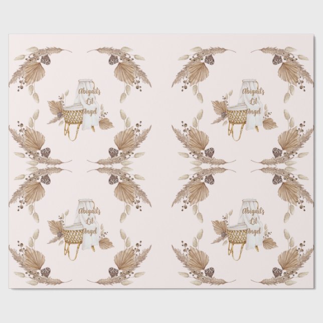 Papier Cadeau Boho Oh Baby Brown rose Bassinet Personnalisé II (Couture)