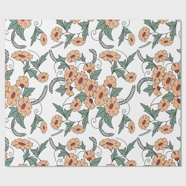 Papier Cadeau Boho Orange & Teal Floral Botanical Wrapping Paper (Plat)